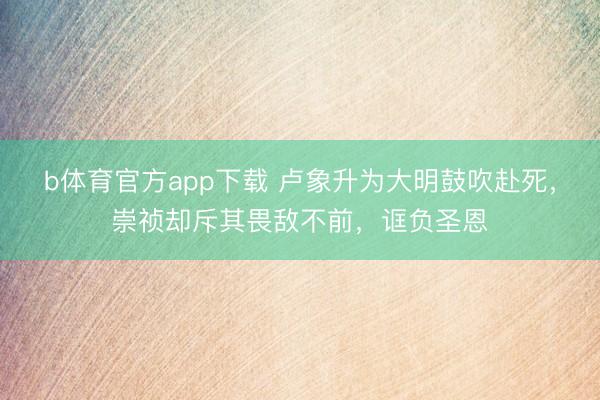 b体育官方app下载 卢象升为大明鼓吹赴死，崇祯却斥其畏敌不前，诓负圣恩
