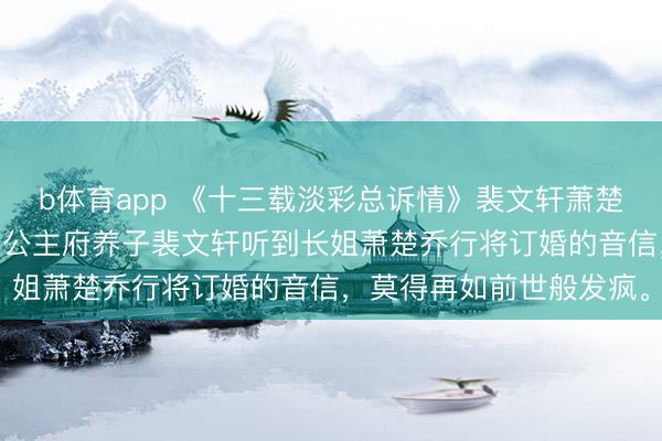 b体育app 《十三载淡彩总诉情》裴文轩萧楚乔顾淮章 腾达后，庆阳公主府养子裴文轩听到长姐萧楚乔行将订婚的音信，莫得再如前世般发疯。